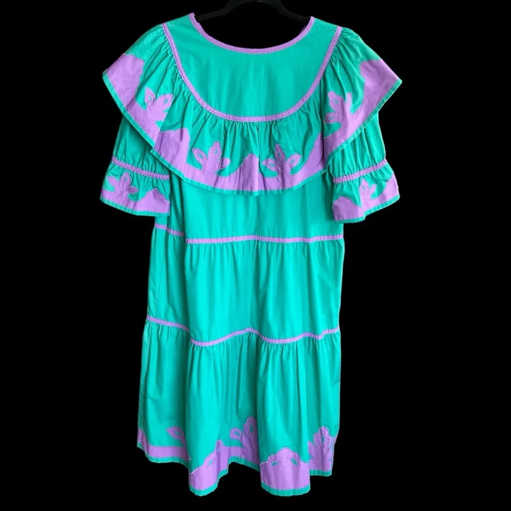 Vintage Bevlin Hawaiian Muumuu Dress Ruffle Mermaid Appliqué Medium - Picture 5 of 7